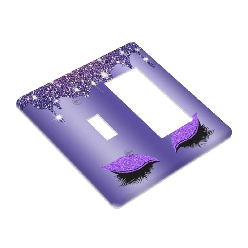 Spshian Shiny Diamond Pretty Purple Eye 2 Gang Combination Light Switch Cover Decorative Toggle Rocker Wall Plate For Home Kitchen Bedroom Living Room Bathroom Decor - Image 3